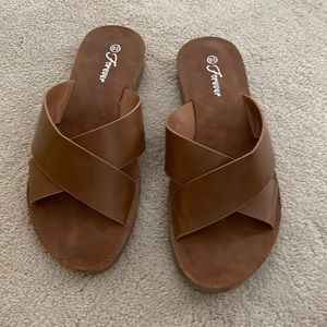 New in Box Tan Vegan Leather Sandals Slide